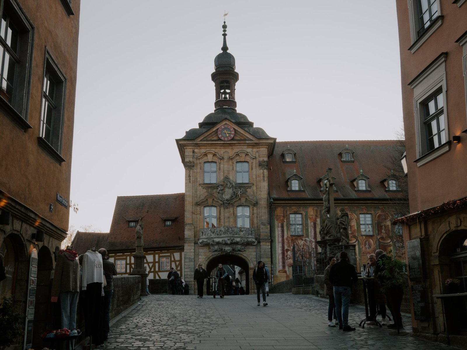 Bamberg Old Town Hall (Altes Rathaus) viewed from the Upper Bridge, baroque facade with frescoes, Bavaria, Germany